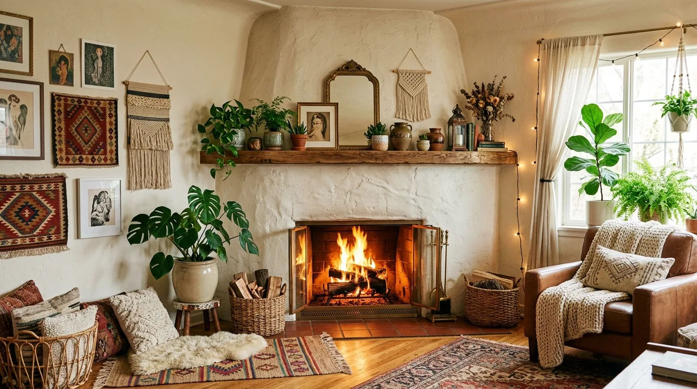 Use a fireplace screen as decor when off